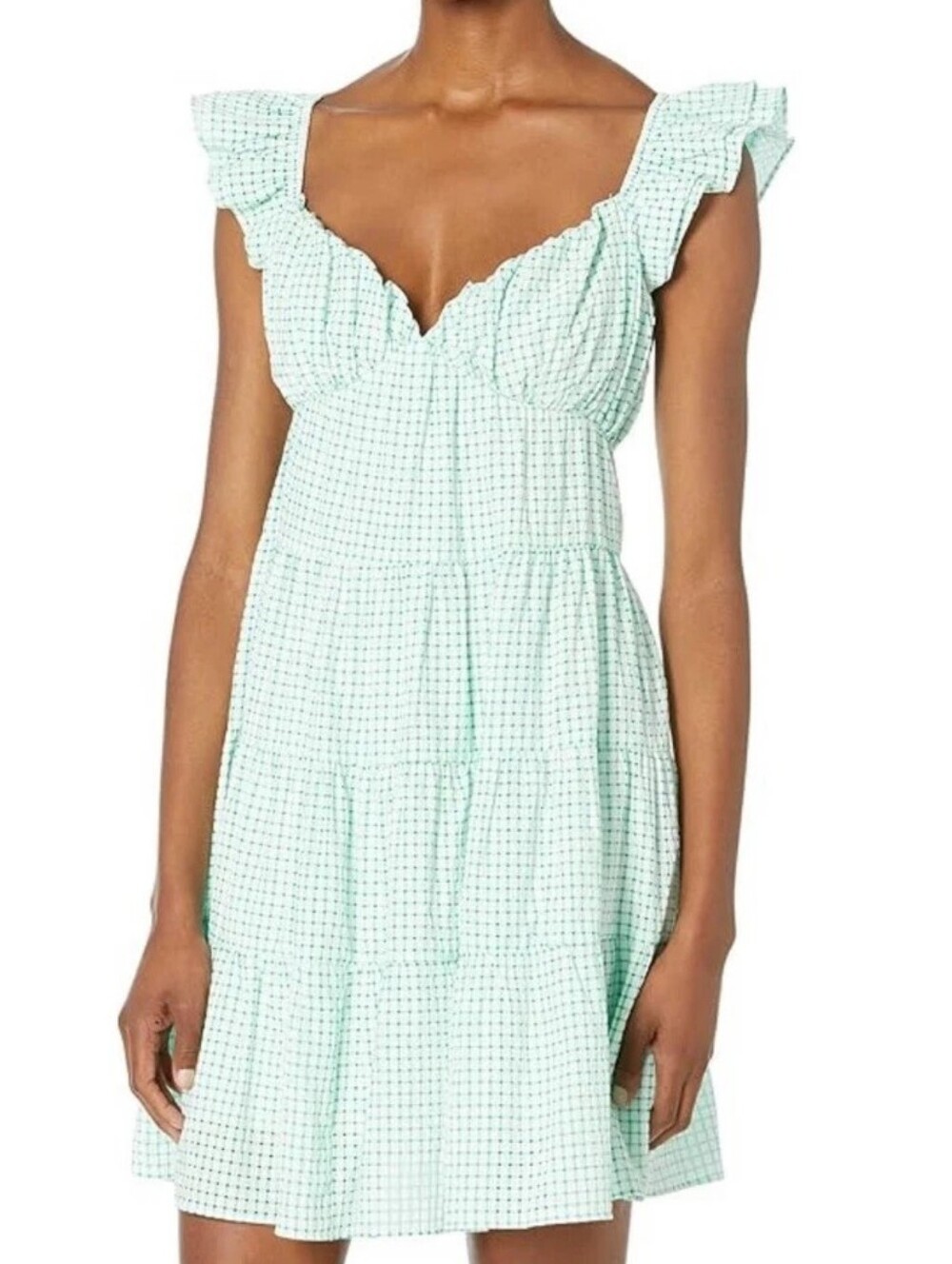 English Factory Green and White Gingham Babydoll Minidress XS